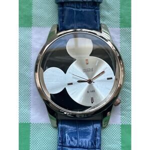KMS Mickey Silver Silhouette Blue Leather Band Women’s Quartz Watch